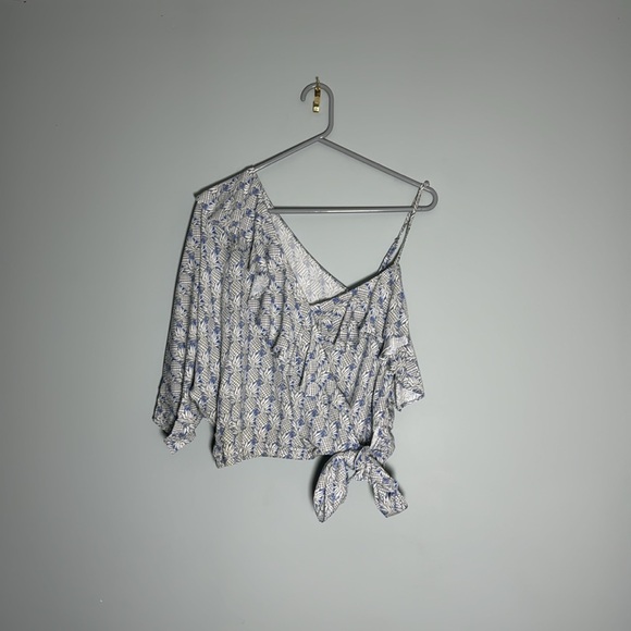 Anthropologie Maeve Pineapple Wrapped Ruffle Crop Size Medium - Picture 6 of 10